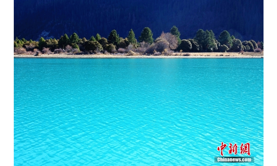 12月2日，巴松措湖水绿如翡翠，清澈透亮，美不胜收。巴松措位于西藏林芝，是西藏海拔最低的大湖。 中新社记者 冉文娟 摄