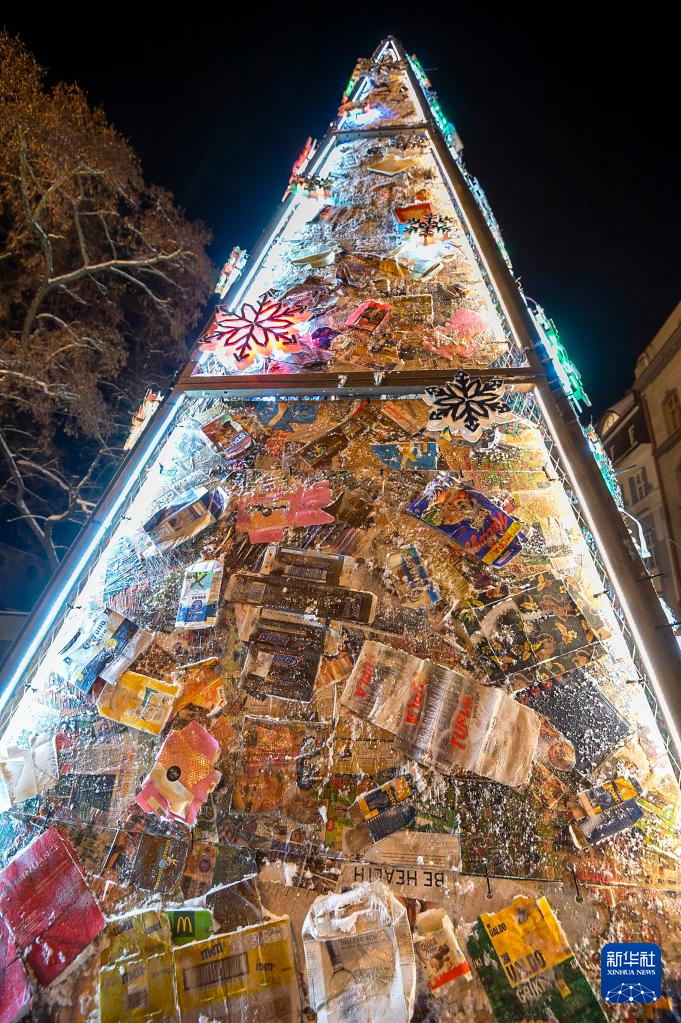这是12月1日在拉脱维亚里加拍摄的一棵由垃圾组成的圣诞树。新华社发（埃迪斯·帕伦斯摄）