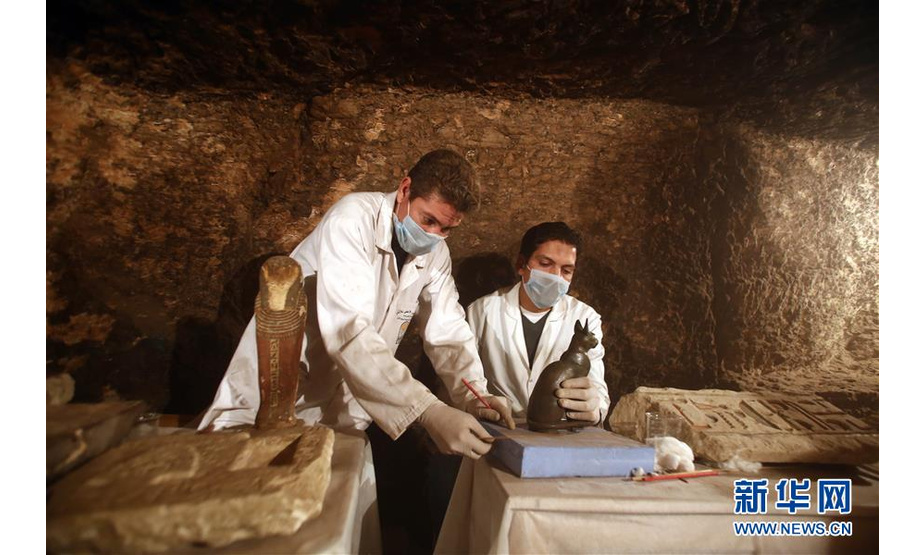 11月10日，在埃及吉萨省塞加拉，考古学家在挖掘现场工作。   新华社发（艾哈迈德·戈马摄）