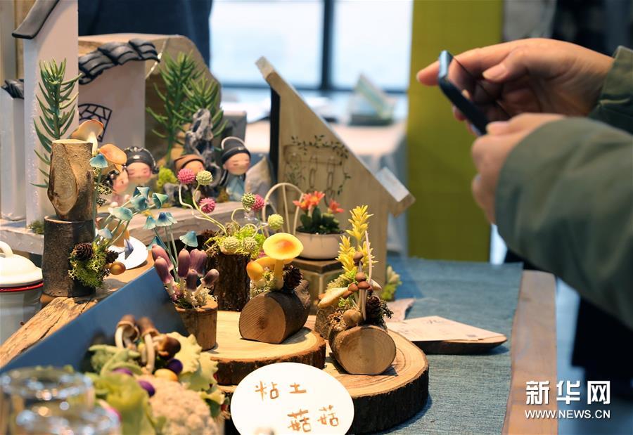 11月29日，参观者在展台前拍摄用粘土制作的“植物”。 新华社记者 刘颖 摄