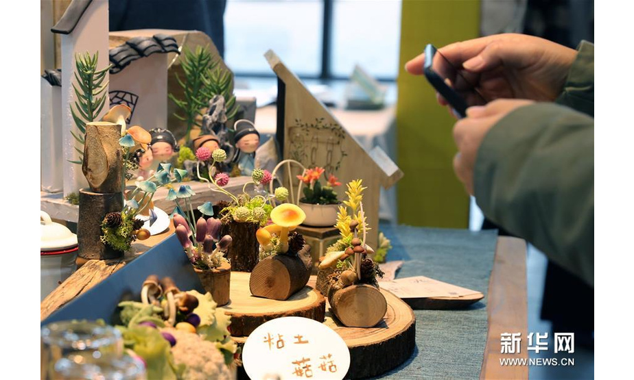 11月29日，参观者在展台前拍摄用粘土制作的“植物”。 新华社记者 刘颖 摄