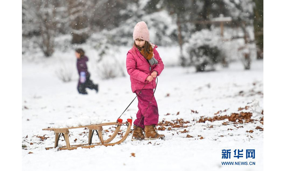 1月17日，在德国法兰克福，一名孩子在一处公园的雪地上玩耍。

　　当日，德国法兰克福市降雪。不少家长带着孩子来到户外，尽享雪趣。

　　新华社记者逯阳摄