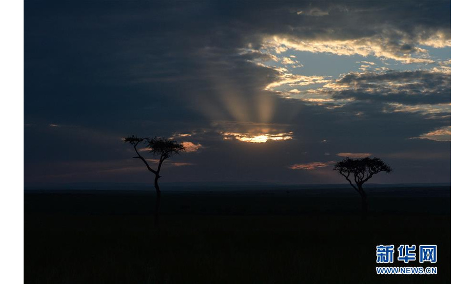这是6月18日在肯尼亚马赛马拉国家保护区拍摄的被云层遮住的朝阳。 新华社记者 李琰 摄