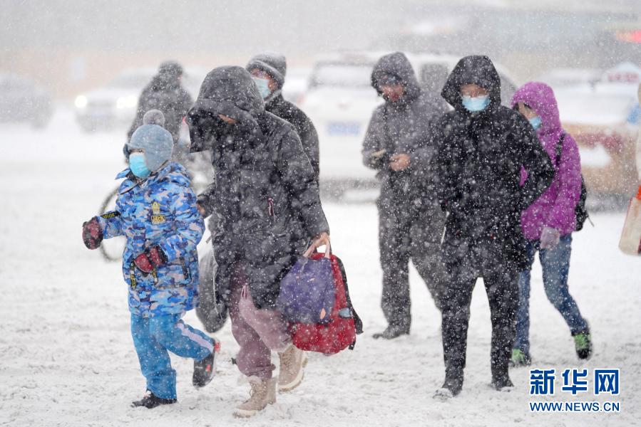 11月19日，在哈尔滨市中山路，市民在雪中行走。

　　当日，黑龙江省多地遭遇暴雪天气。上午7时，黑龙江省气象局将气象灾害（暴雪）Ⅳ级应急响应提升为Ⅱ级。

　　新华社记者 王建威 摄
