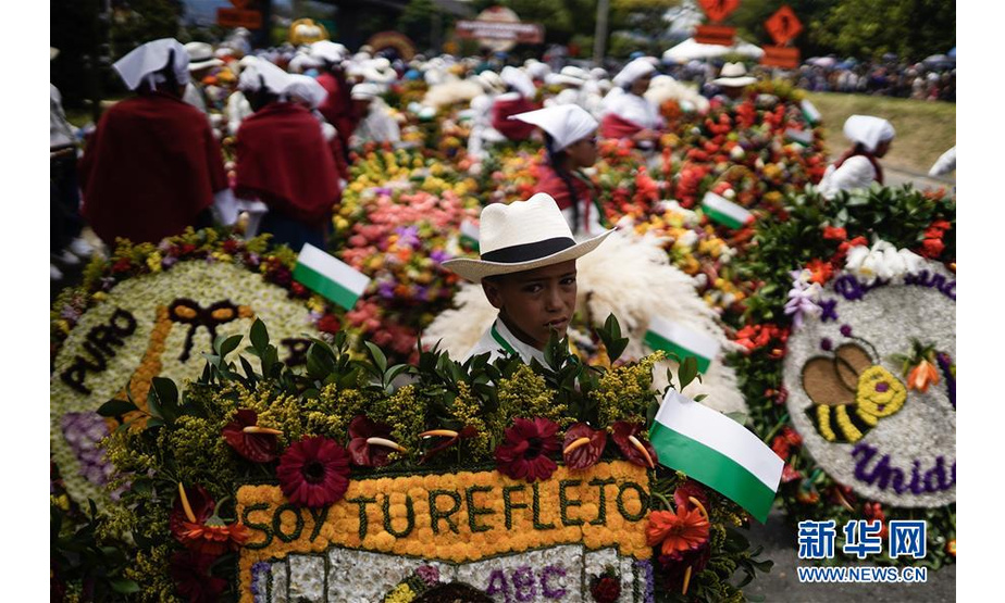 8月11日，在哥伦比亚第二大城市麦德林，人们准备参加鲜花节的花盘游行。 为期10天的第62届麦德林鲜花节11日在麦德林落幕。当天举行的花盘游行是鲜花节最重要的活动，吸引了上千名花农和表演者的参与。 新华社发（约翰·帕斯摄）