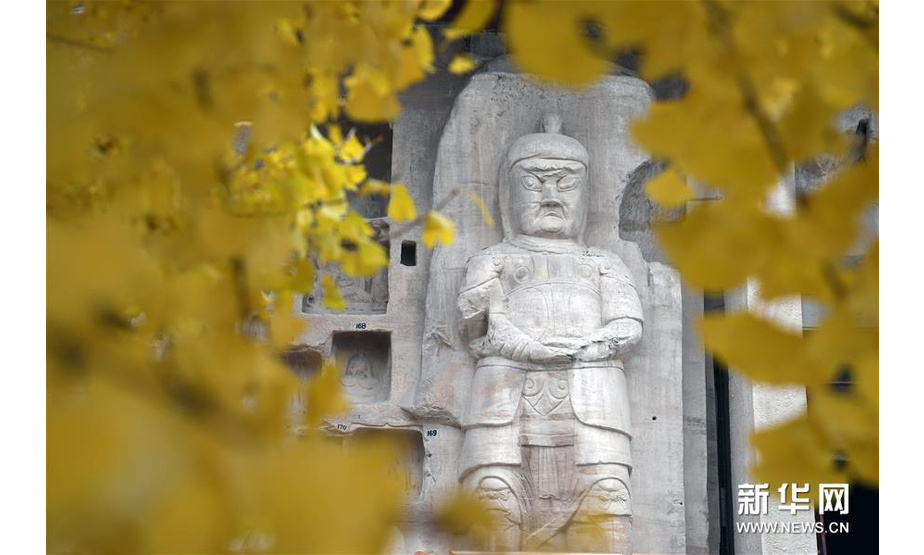 11月5日在甘肃省庆阳市北石窟寺拍摄的石窟造像。新华社记者 马宁 摄