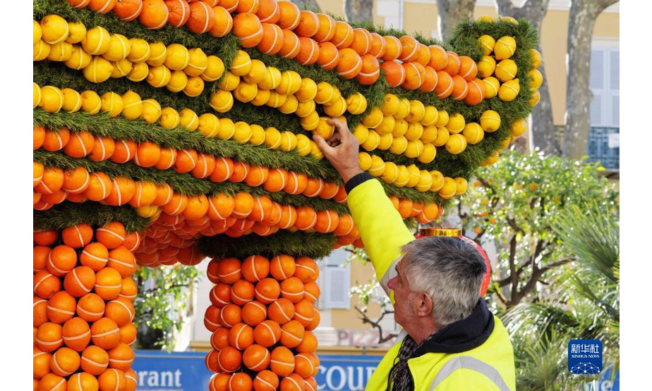 2月9日，一名工作人员在法国南部小城芒通装饰柠檬节艺术装置。

　　2022年度芒通柠檬节将于2月12日至27日在芒通举行，今年的主题是“戏剧和舞蹈”。

　　新华社发（塞尔日·阿乌齐摄）