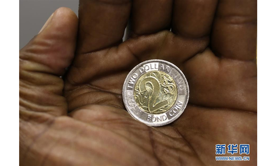 11月12日，在津巴布韦首都哈拉雷，一名民众展示面值2元的新津元硬币。 津巴布韦储备银行（央行）11日开始发行新的本国货币新津巴布韦元，从而结束了该国10年没有本币的局面。 新华社发（肖恩·朱萨 摄）