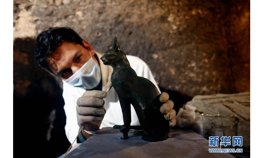 11月10日，在埃及吉萨省塞加拉，考古学家在挖掘现场工作。   新华社发（艾哈迈德·戈马摄）