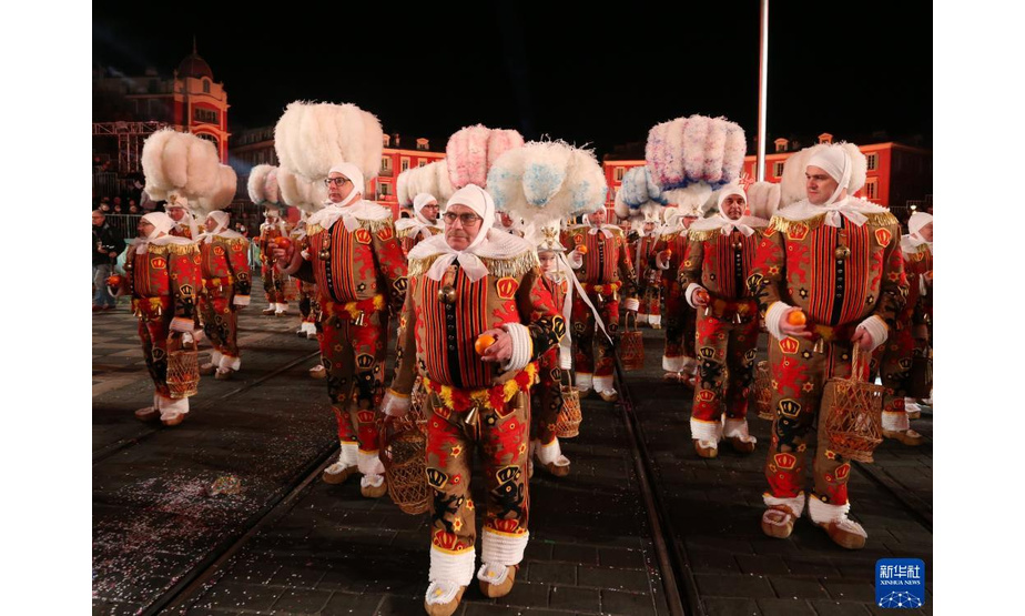 这是2月12日在法国南部城市尼斯拍摄的狂欢节花车夜间游行现场。

　　第137届尼斯狂欢节于2月11日至27日举行。今年的主题是“动物之王”。

　　新华社发（塞尔日·阿乌齐摄）