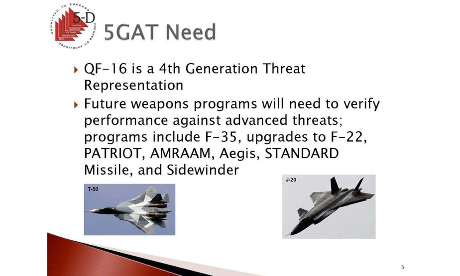 在此前美军公布的“第5代空中目标”（5GAT）招标方案中，就曾暗示该机的用途就是用于模拟中俄隐形战斗机。