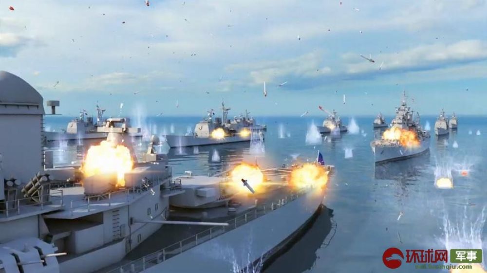 助推火箭如雨点般砸到军舰表面上

