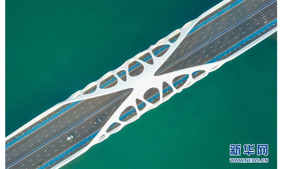 青岛西海岸珊瑚贝桥（6月4日无人机拍摄）。新华社记者 邢广利 摄