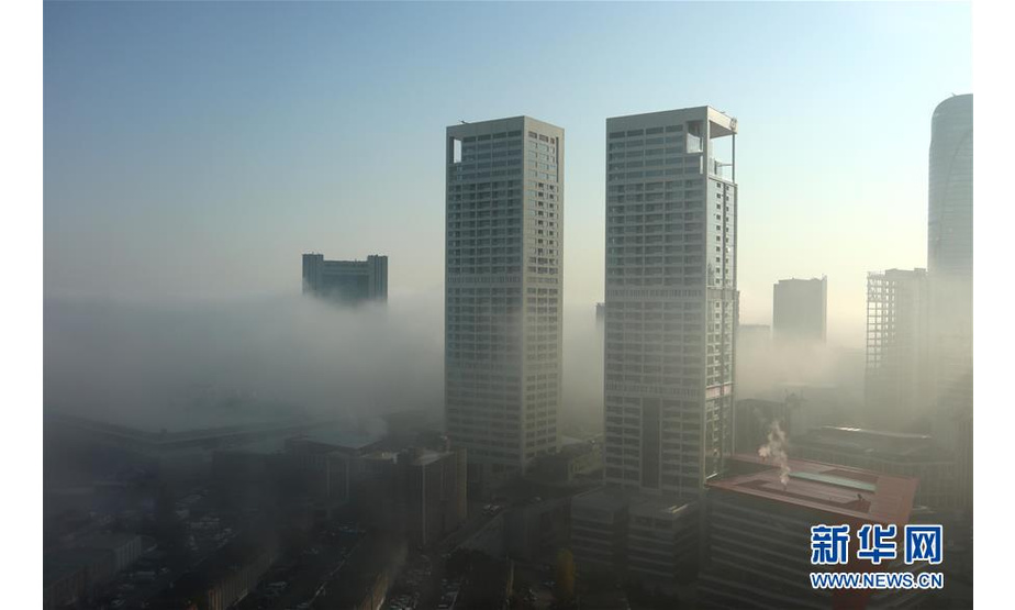 11月18日，土耳其伊斯坦布尔市区被大雾笼罩。新华社记者 徐速绘 摄