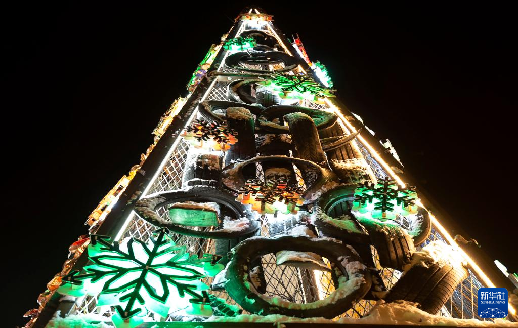 这是12月1日在拉脱维亚里加拍摄的一棵由垃圾组成的圣诞树。新华社发（埃迪斯·帕伦斯摄）