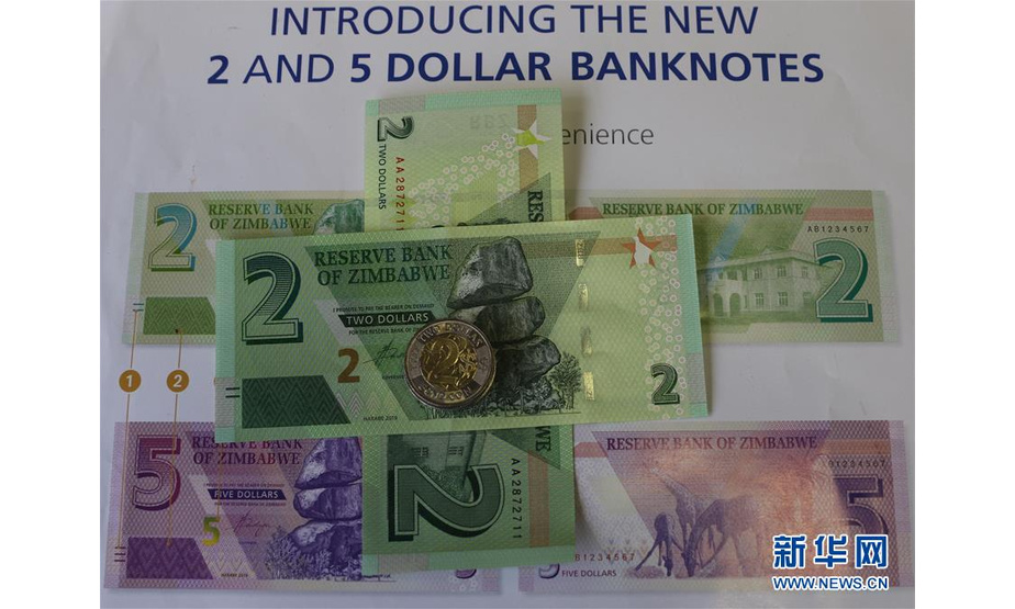 这是11月12日在津巴布韦首都哈拉雷拍摄的新津元纸币和硬币。 津巴布韦储备银行（央行）11日开始发行新的本国货币新津巴布韦元，从而结束了该国10年没有本币的局面。 新华社发（肖恩·朱萨 摄）