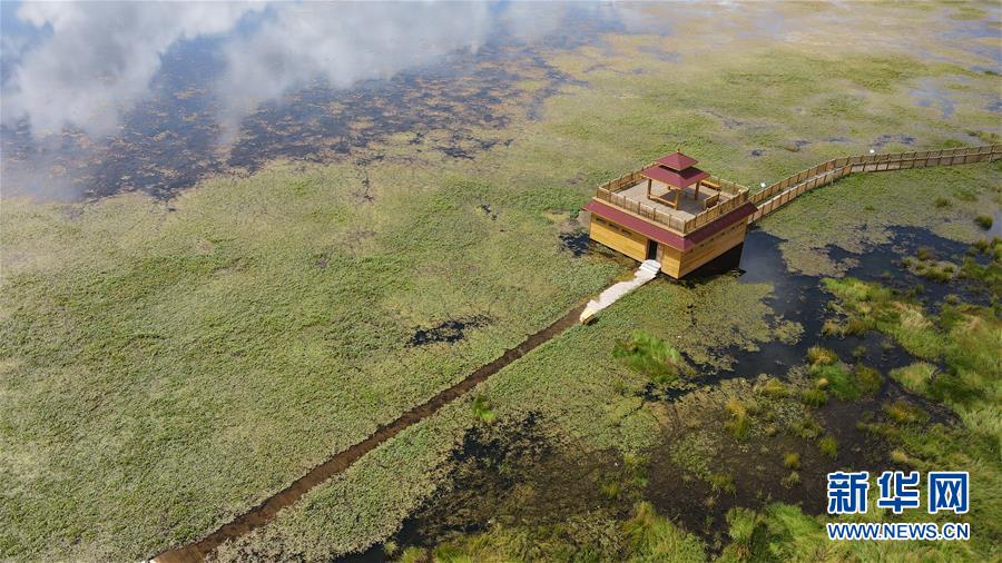 这是9月15日在甘肃省甘南藏族自治州碌曲县拍摄的尕海湖（无人机照片）。新华社记者 张智敏 摄