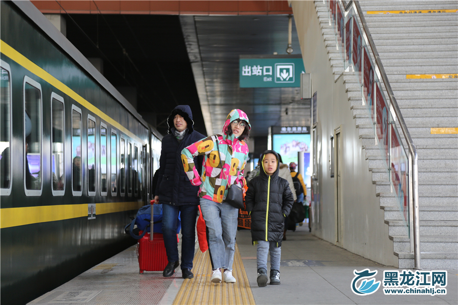  一家三口拖着行李准备上车。石启立 摄