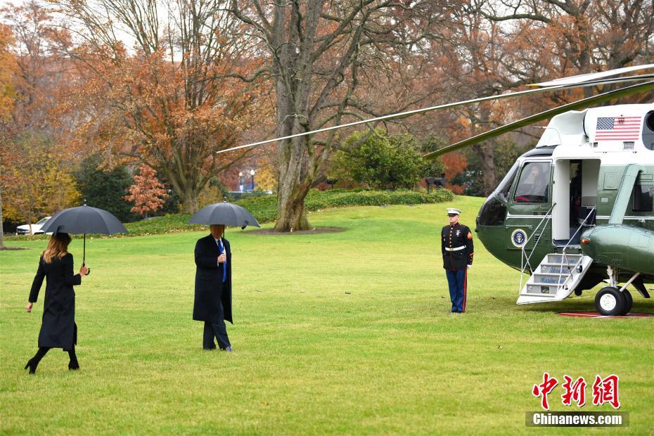 当地时间12月2日，美国总统特朗普从白宫出发，启程前往伦敦参加北约峰会。 中新社记者 陈孟统 摄