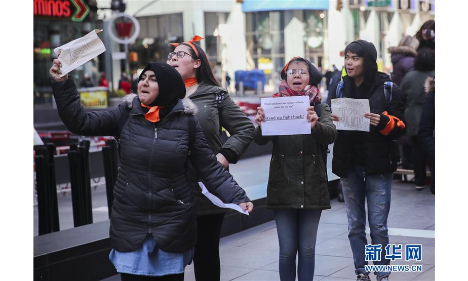 3月14日，在美国纽约，学生集会抗议枪击暴力。新华社记者王迎摄