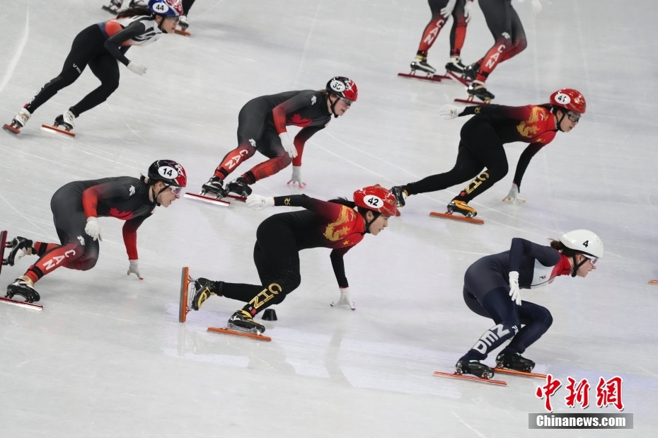 2月13日，北京2022年冬奥会短道速滑项目女子3000米接力决赛在首都体育馆举行，中国队获得季军。图为中国队选手张楚桐（42号）在比赛中。 中新社记者 毛建军 摄